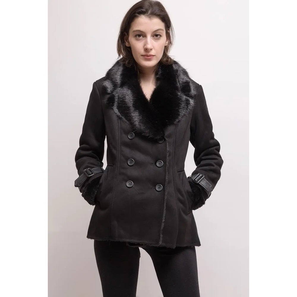 New York & Co Women's Winter Coat Black Fur Winter Jacket Size M